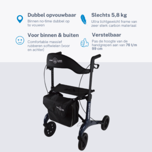 Homecare lichtgewicht Rollator van 5,8 kg – Carbon rollator tot 150 kg draaggewicht – Dubbel opvouwbaar en inclusief reistas - Blauw Homecare lichtgewicht Rollator van 5,8 kg – Carbon rollator tot 150 kg draaggewicht – Dubbel opvouwbaar en inclusief reistas - Blauw
